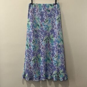 Y2k Maxi Skirt Women’s 10 Petite S.A. Collection Purple Floral Ruffle Elastic